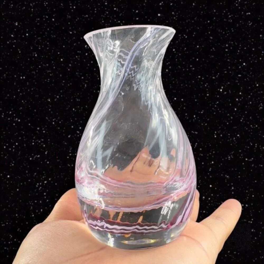 Caithness Scotland Pink White Swirl Art Glass Vase Hand Made Bud Glass Vase VTG‎